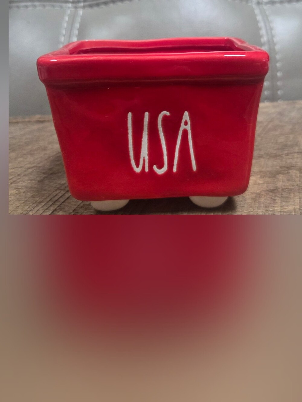 Rae Dunn Patriotic Red Ceramic USA Small Wagon Planter 4th of July Decor B1H